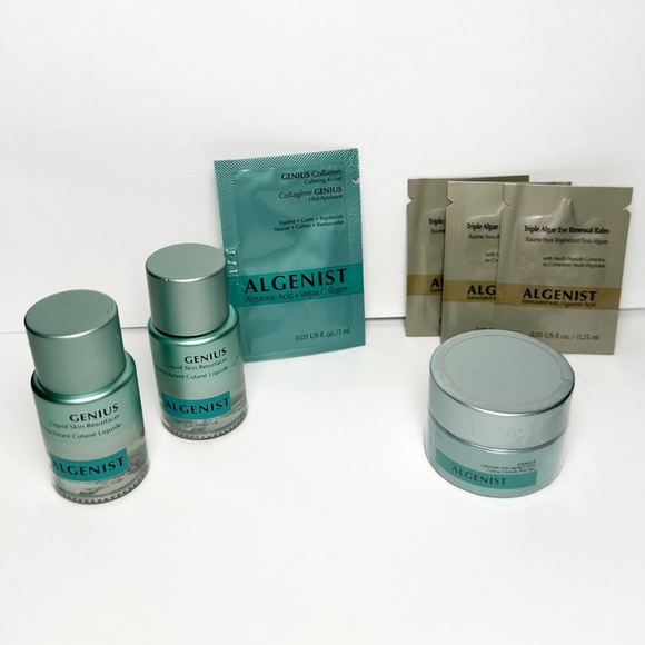 7 pc 🆕 ALGENIST Genius Skincare Sample Set w/ Toner, Anti-Aging Cream, Eye Balm - Picture 2 of 8